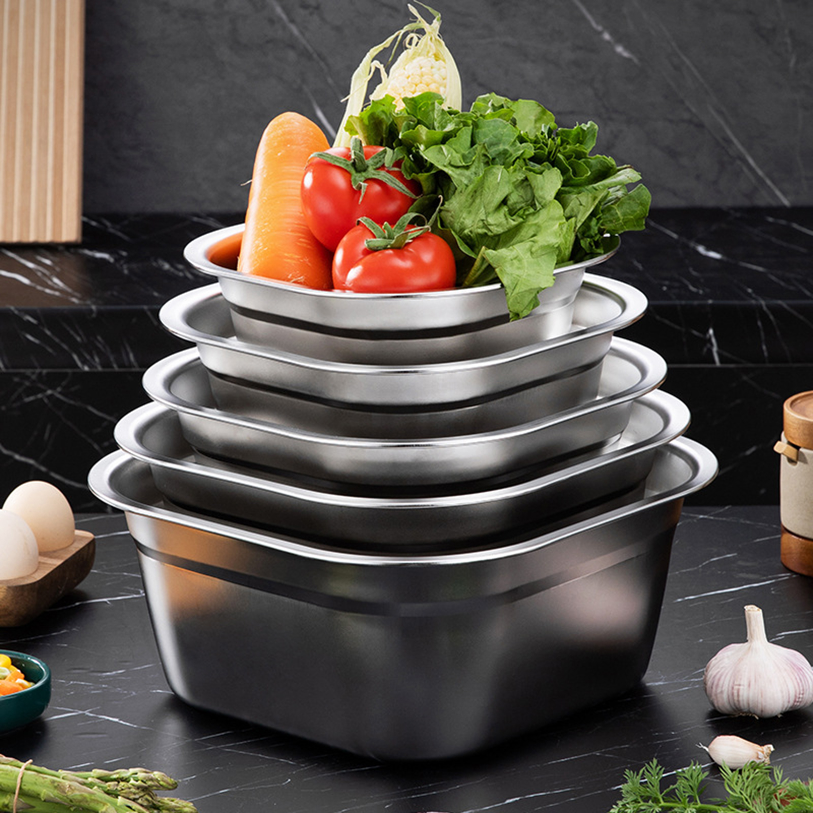 Kitchen Gadgets Organizer - Stainless Steel Square Basin Versatile Mixing