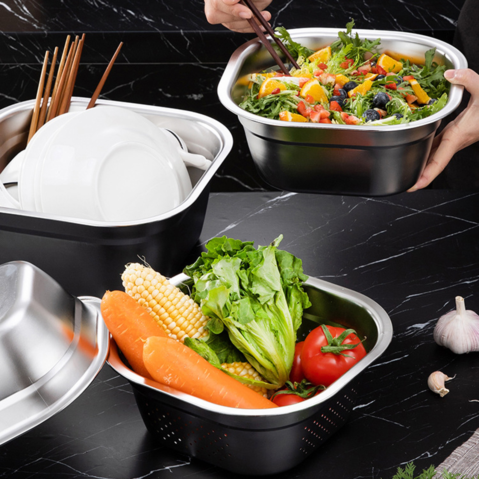 Stainless Steel Square Basin V - Kitchen Gadgets Organizer ulasan dan harga