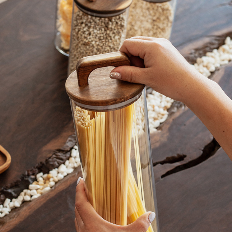 Clear Glass Jar with Bamboo Li - Korean Kitchen Gadgets ulasan dan harga